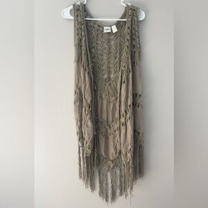 Daytrip Olive Crochet Fringe Vest